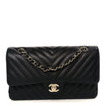 Caviar Chevron Quilted Medium Double Flap Black wholesalehk.shop