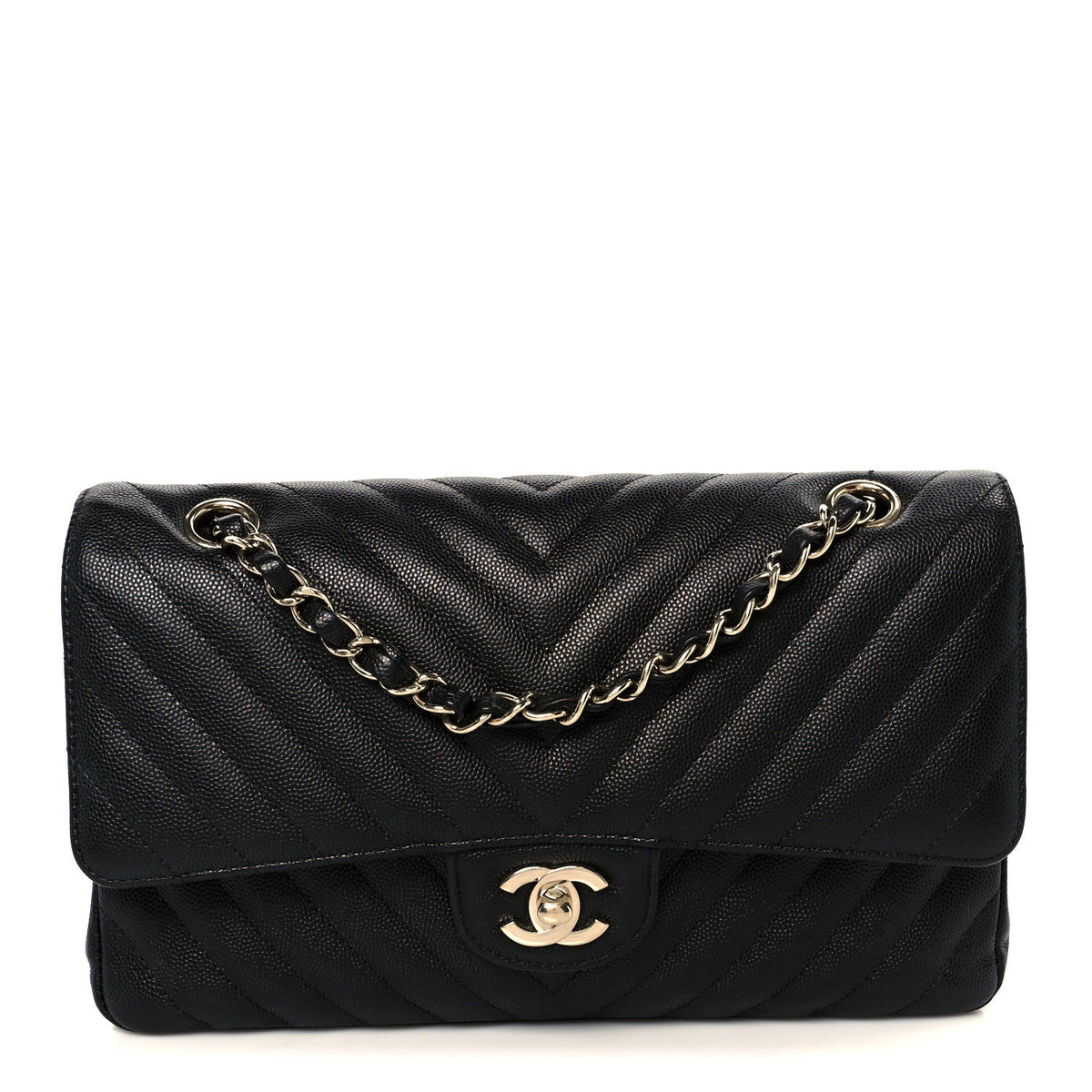 Caviar Chevron Quilted Medium Double Flap Black wholesalehk.shop