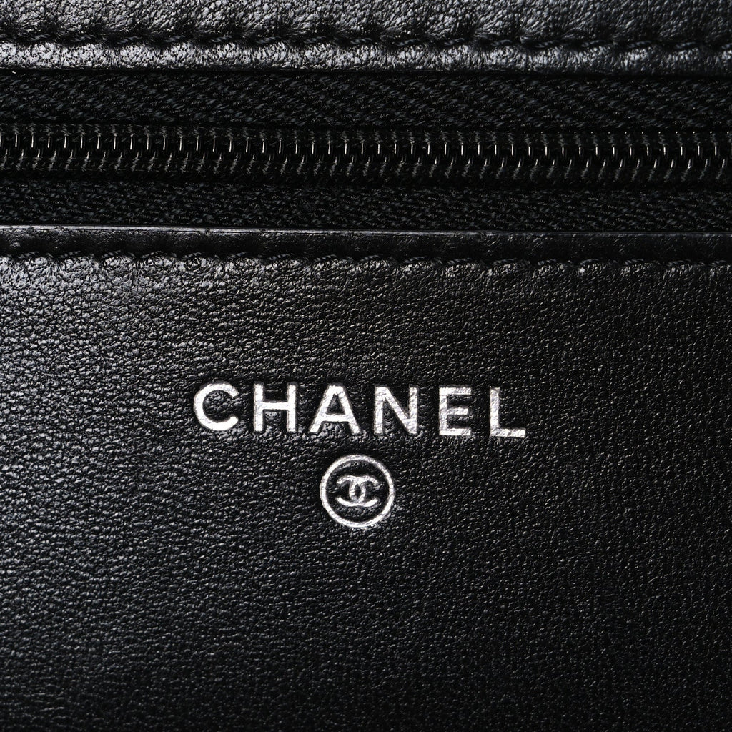 Lambskin Quilted Wallet On Chain WOC Black wholesalehk.shop