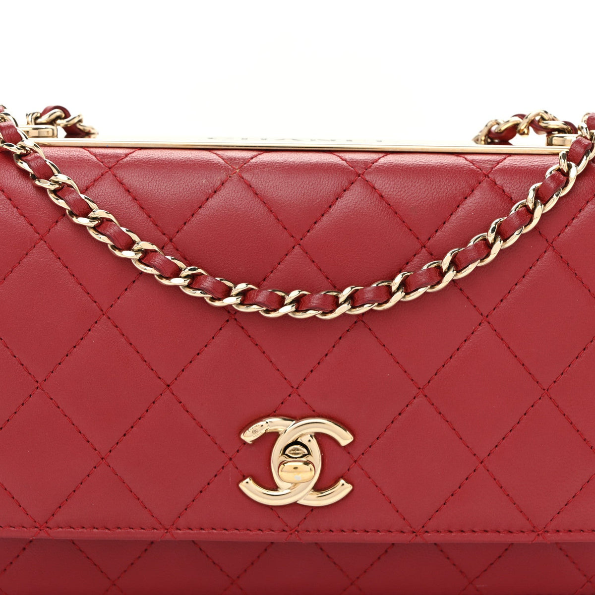 Lambskin Quilted Trendy CC Wallet On Chain WOC Red wholesalehk.shop