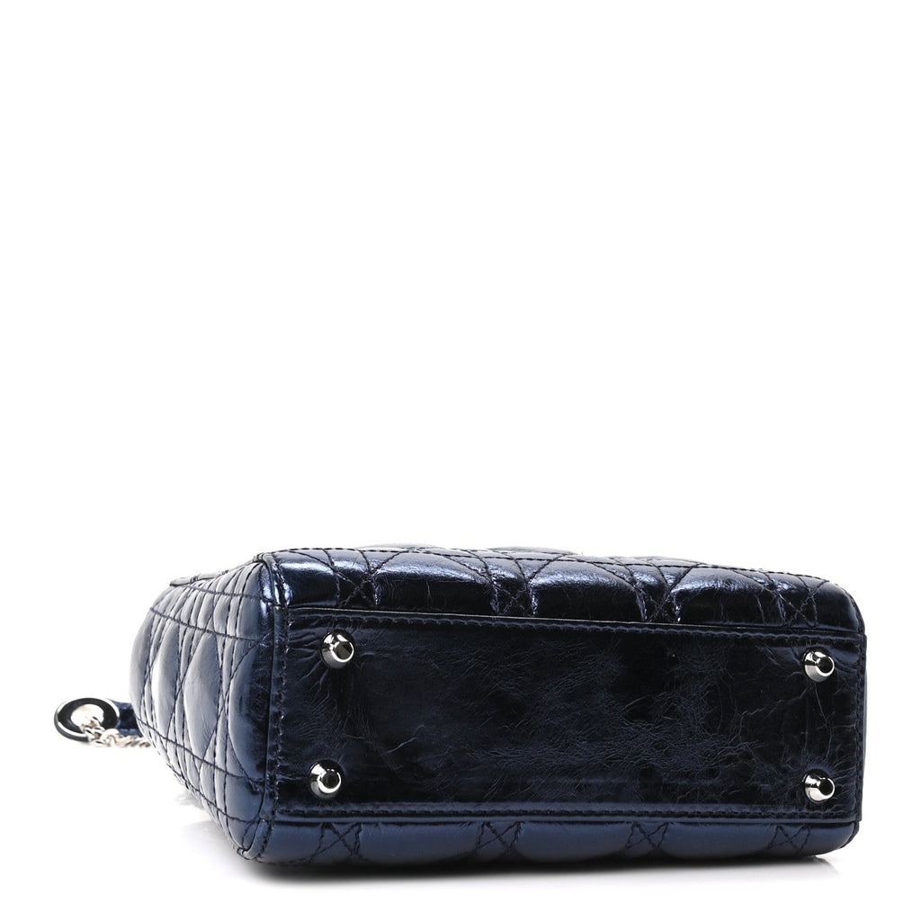 Metallic Crinkled Lambskin Cannage Mini Lady Dior Blue wholesalehk.shop