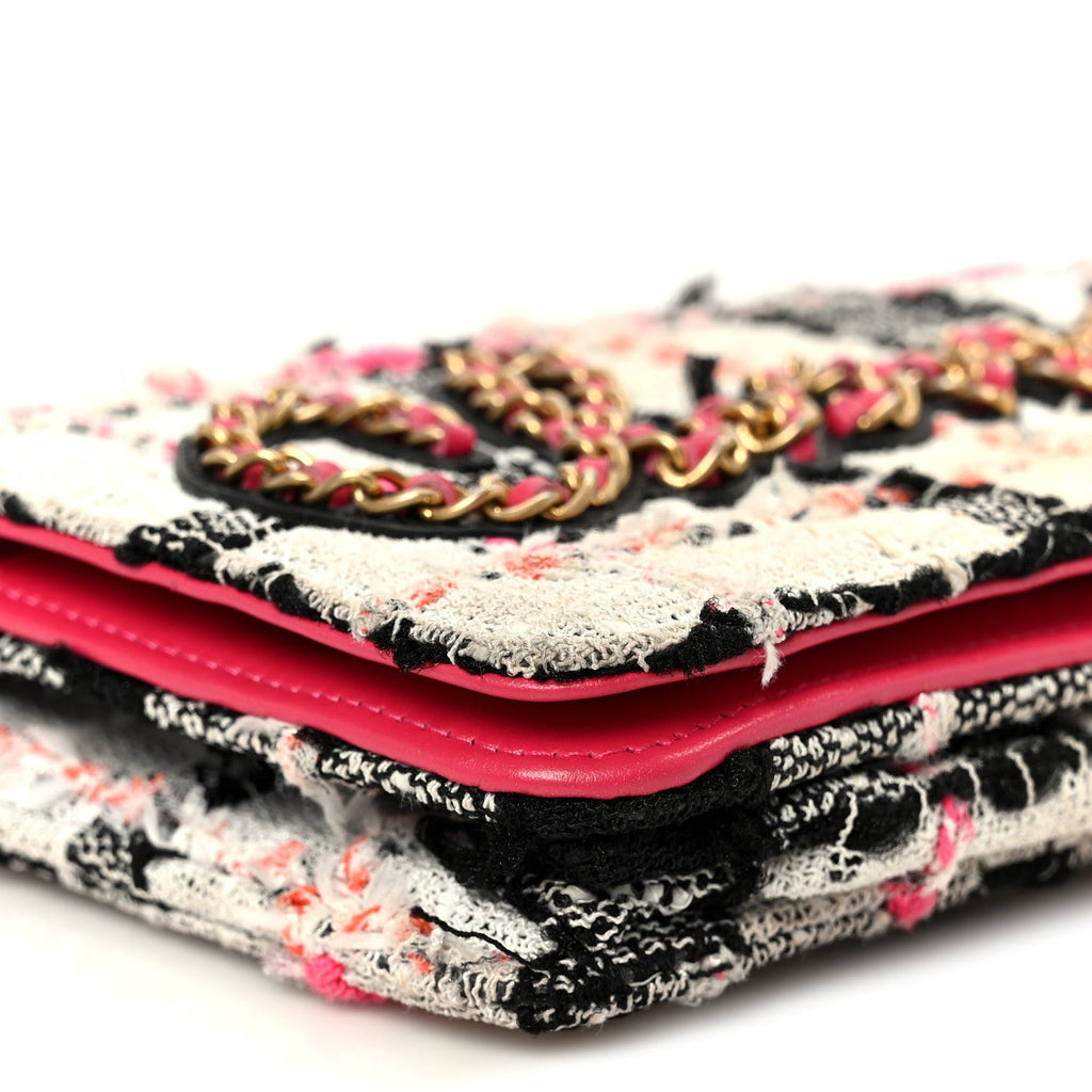 Tweed Calfskin Signe Wallet On Chain WOC Black Pink Orange wholesalehk.shop