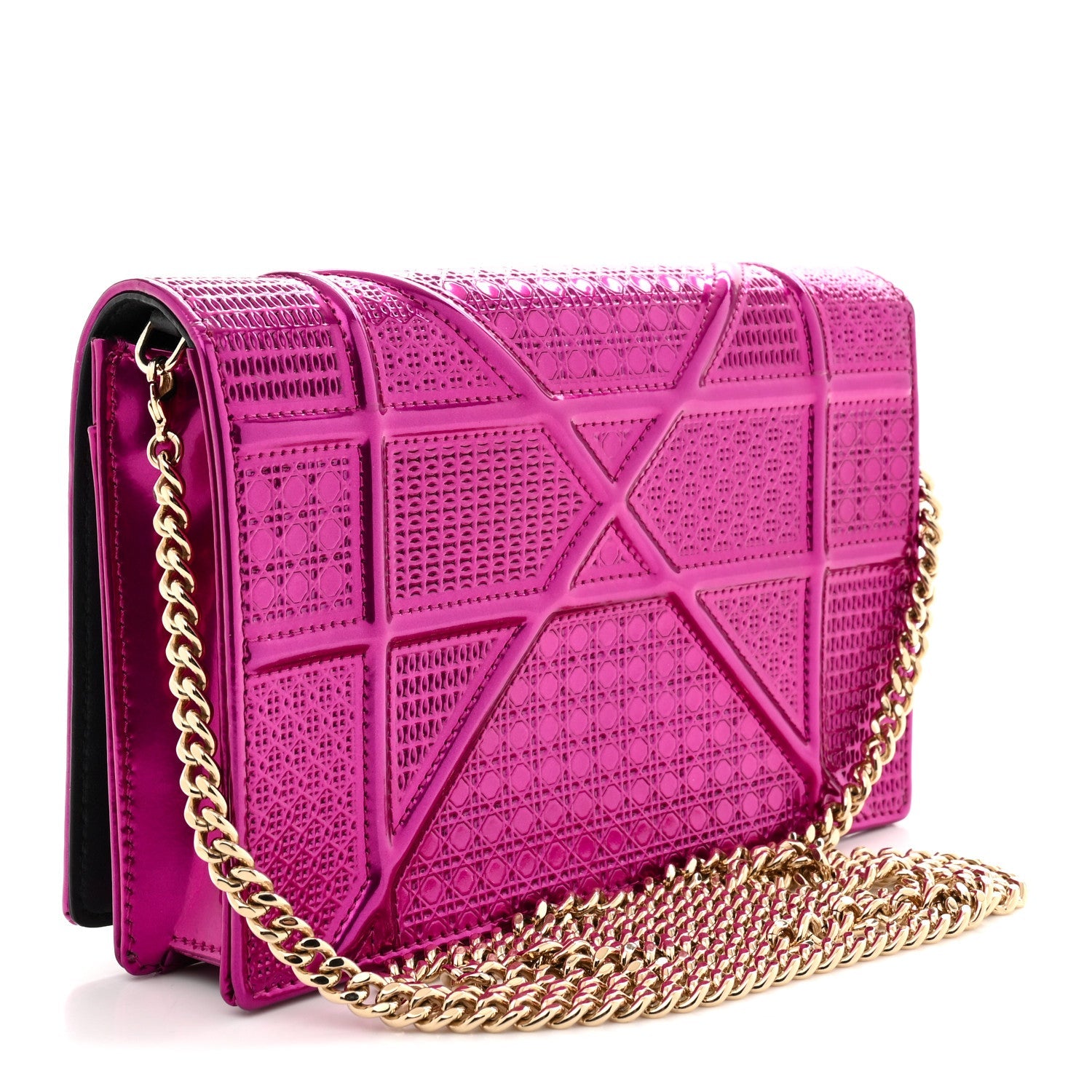 Metallic Patent Micro-Cannage Diorama Wallet on Chain Pouch Pink ¡§ Direct shipment via from wholesalehk.shop
