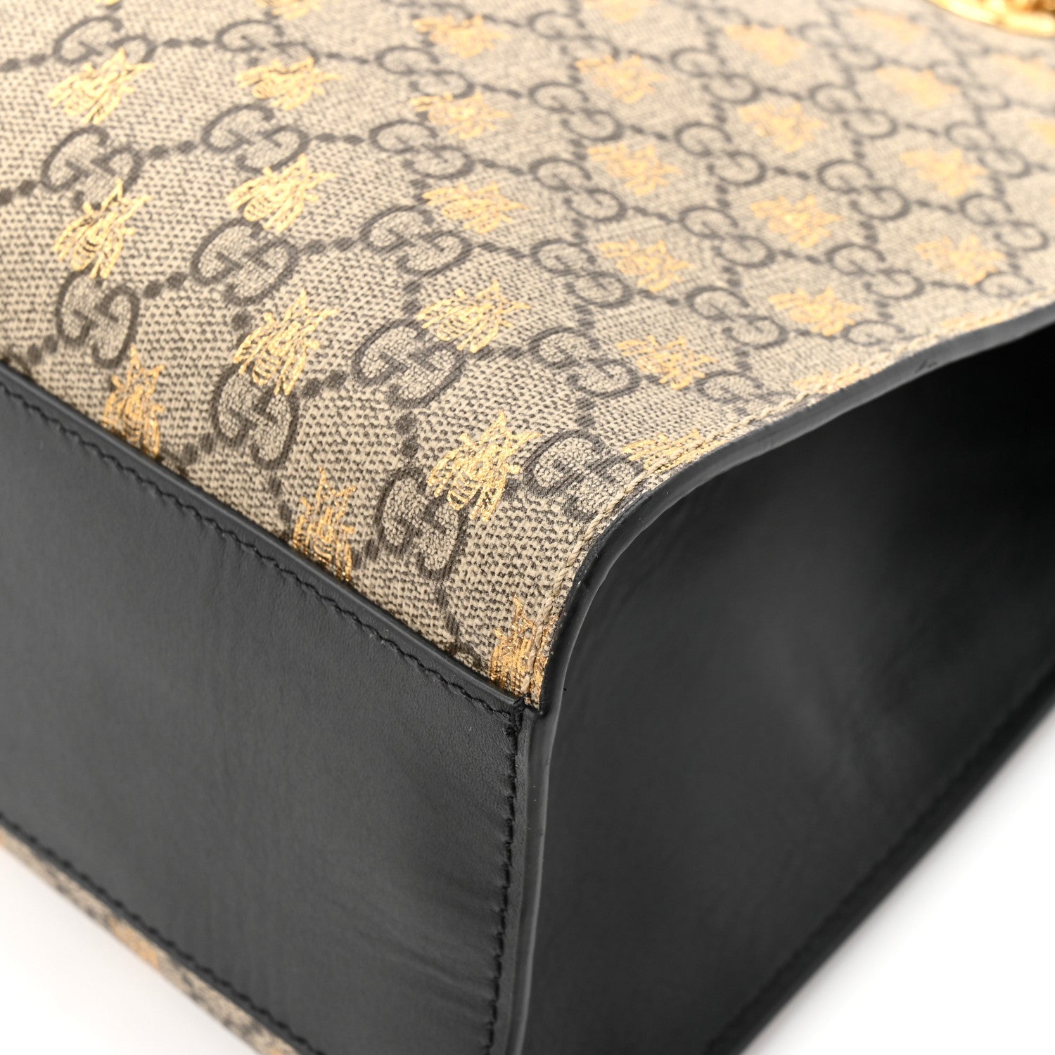 GG Supreme Monogram Bees Medium Padlock Tote Beige Oro Black £¨ Direct shipment via from wholesalehk.shop