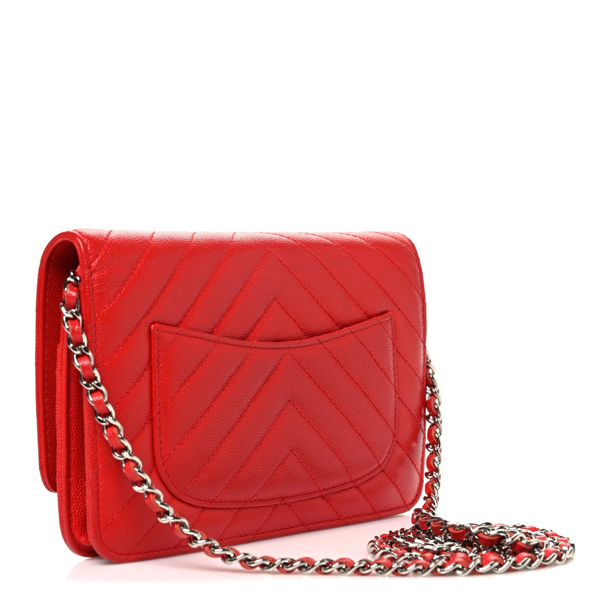 Caviar Chevron Quilted Wallet On Chain WOC Red wholesalehk.shop