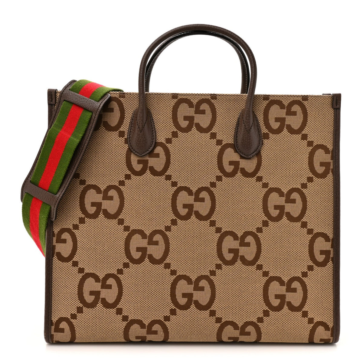 Monogram Jumbo GG Textured Dollar Calfskin Web Tote Bag Camel Ebony New Acero wholesalehk.shop