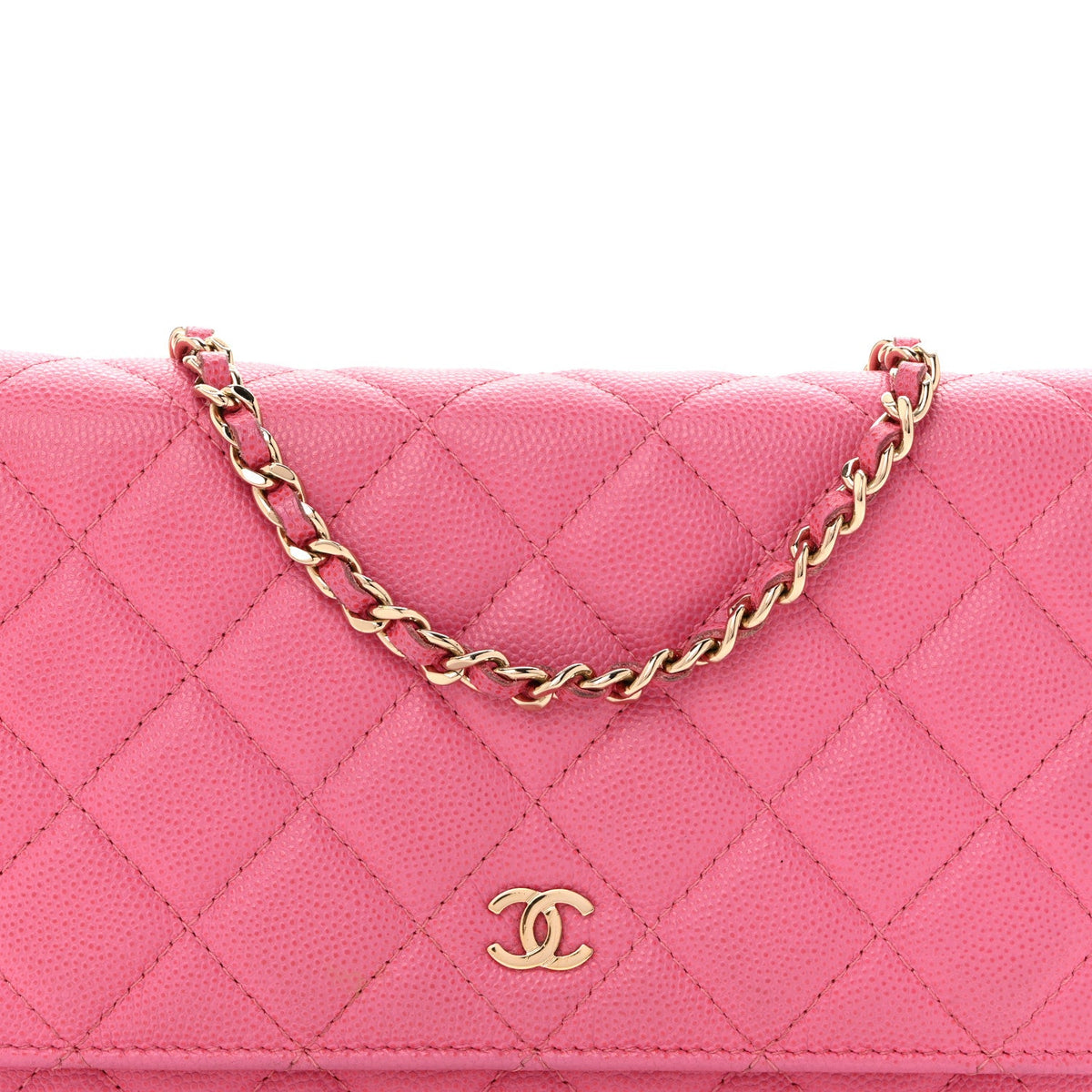 Caviar Quilted Wallet on Chain WOC Pink wholesalehk.shop