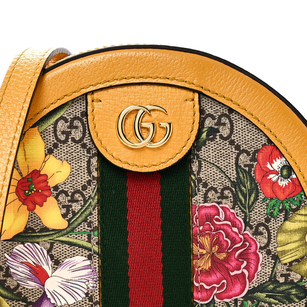 GG Supreme Monogram Flora Web Mini Ophidia Round Shoulder Bag Beige Multicolor Crop wholesalehk.shop