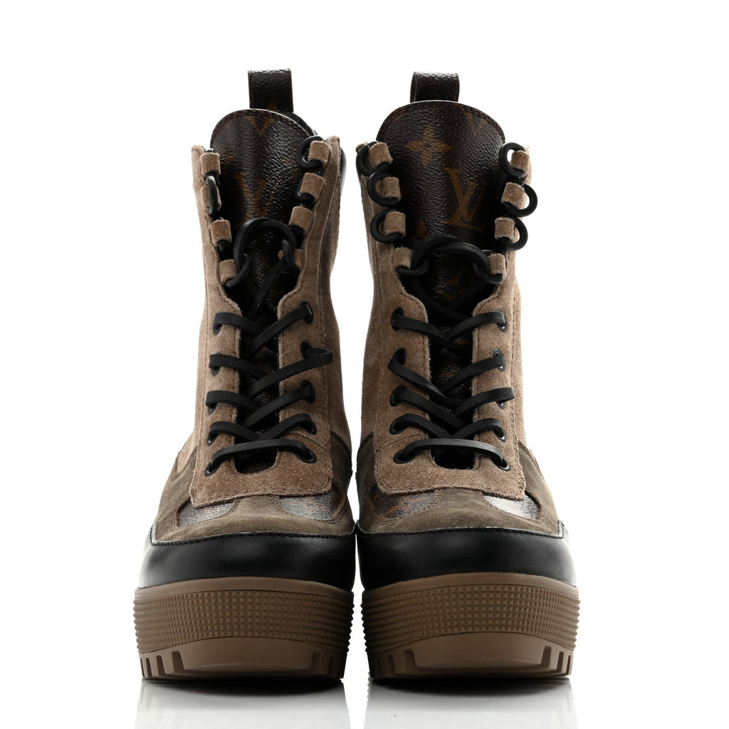Suede Calfskin Monogram Laureate Platform Desert Boots 36 Taupe £¨ Direct shipment via from wholesalehk.shop