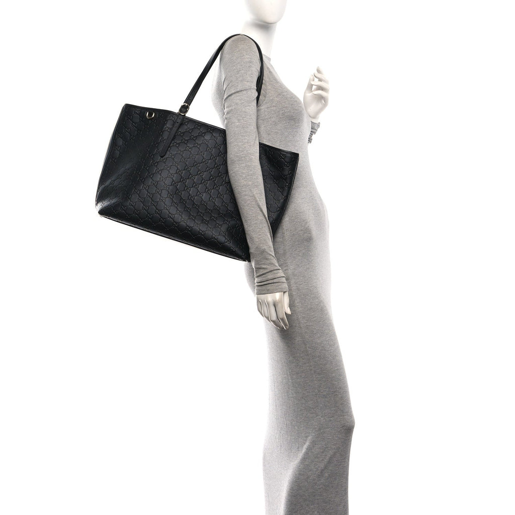 GG Calfskin Embossed Emblem Large Tote Bag Black wholesalehk.shop