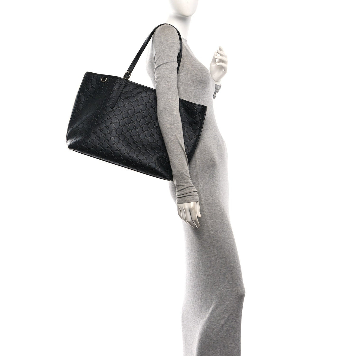 GG Calfskin Embossed Emblem Large Tote Bag Black wholesalehk.shop