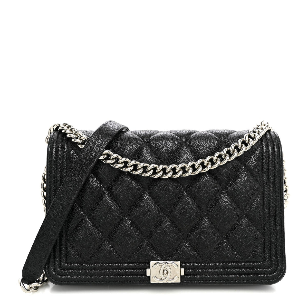 Caviar Quilted Boy Wallet On Chain WOC Black wholesalehk.shop