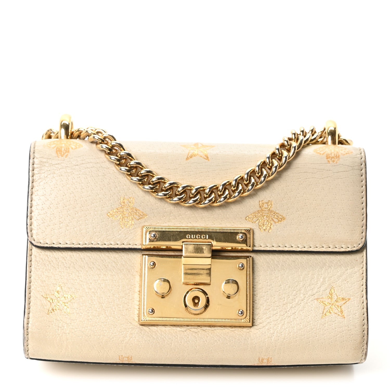 Grained Calfskin Bee Star Small Padlock Shoulder Bag White £¨ Direct shipment via from wholesalehk.shop