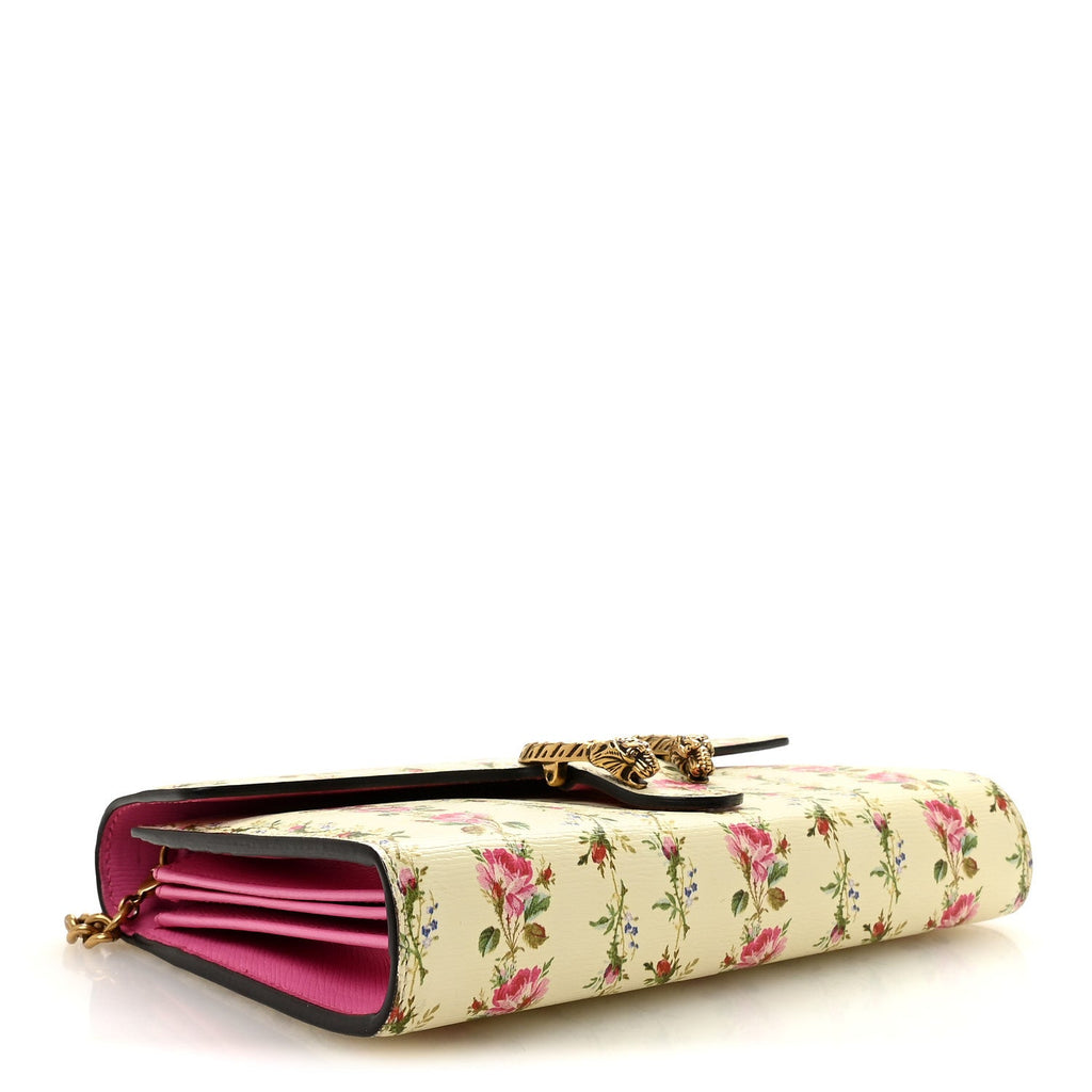Calfskin Floral Print Mini Dionysus Chain Wallet Ivory Pink wholesalehk.shop