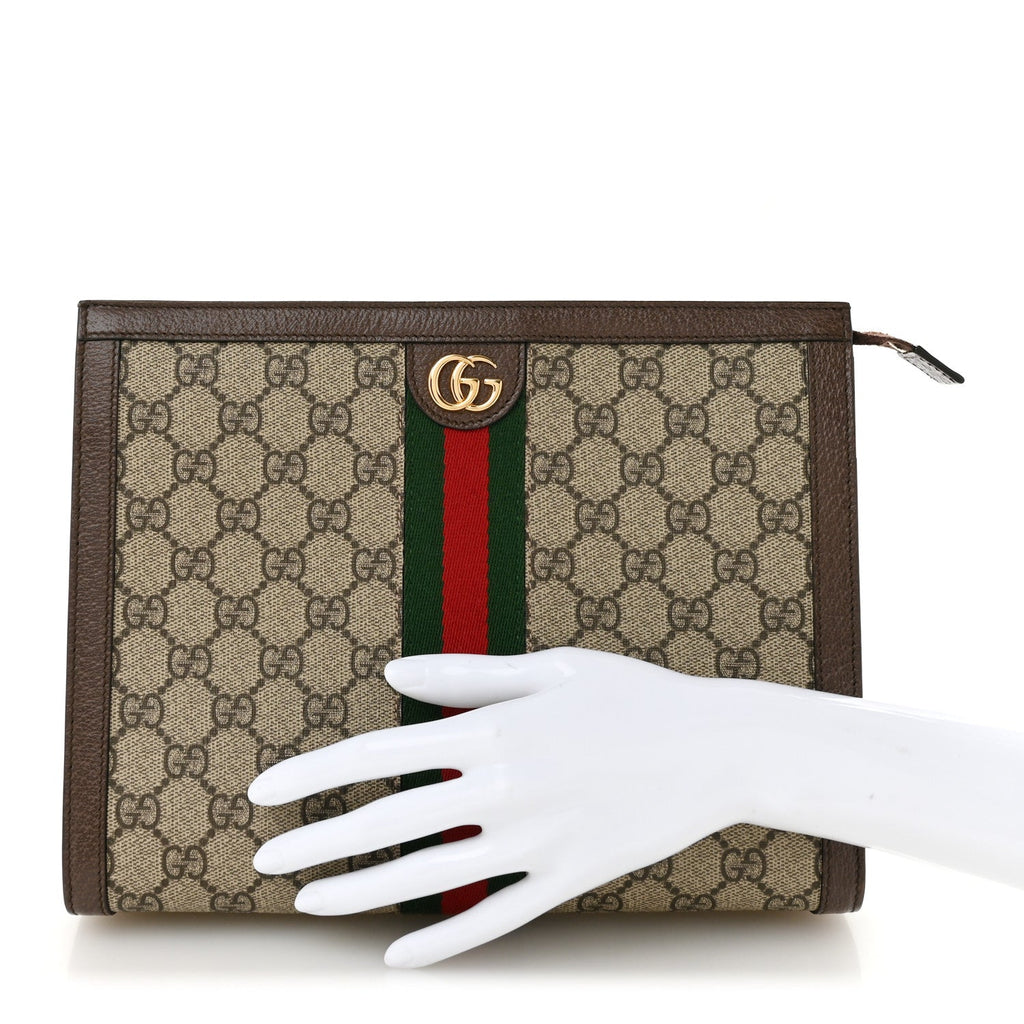 GG Supreme Monogram Web Ophidia Pouch Brown wholesalehk.shop