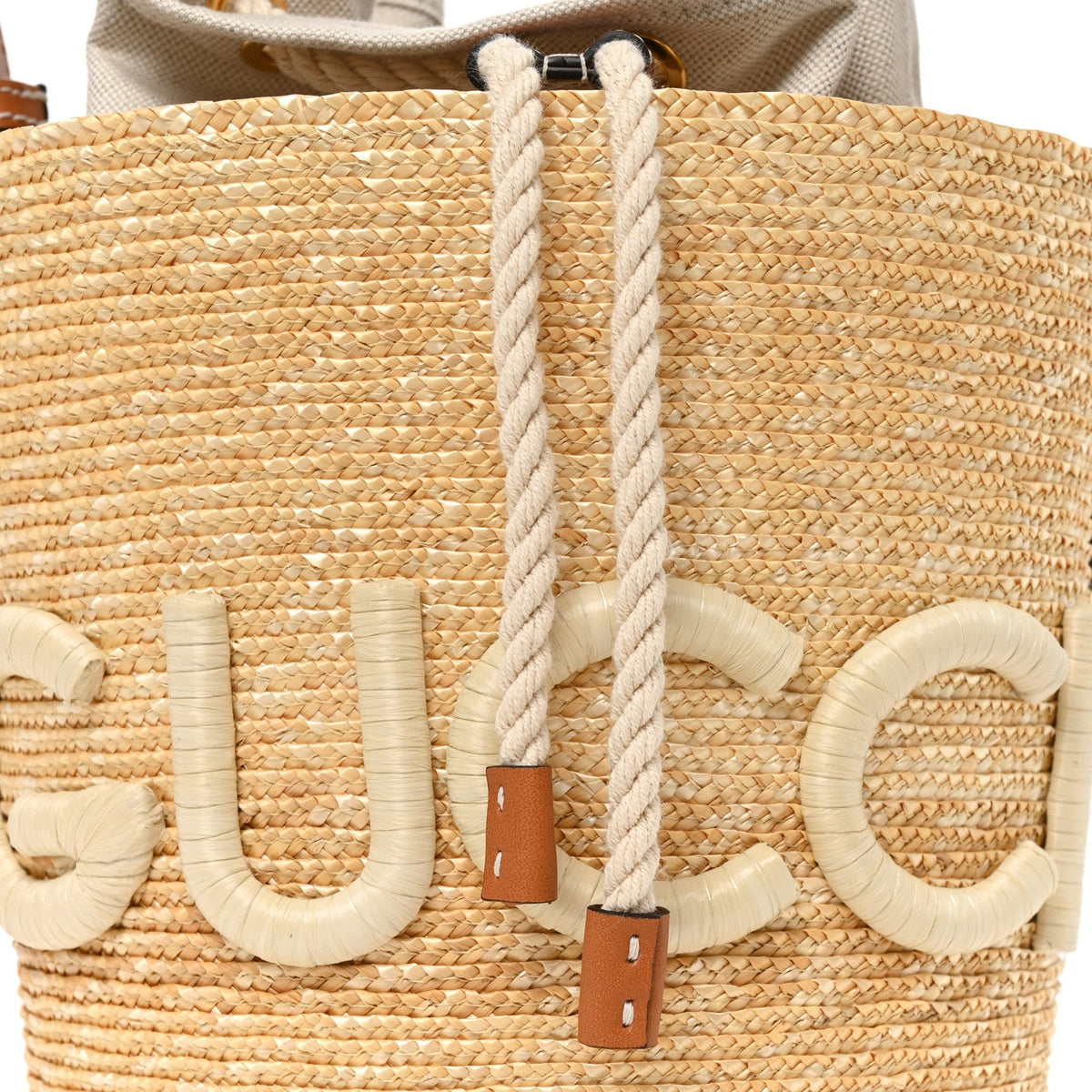 Straw Calfskin Small Logo Bucket Bag Natural Tan wholesalehk.shop