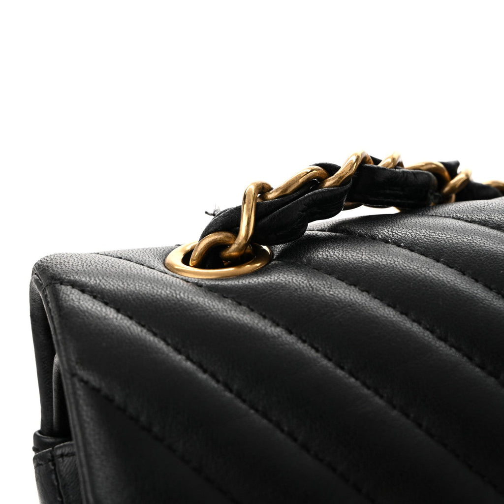 Lambskin Chevron Quilted Maxi Double Flap Black wholesalehk.shop