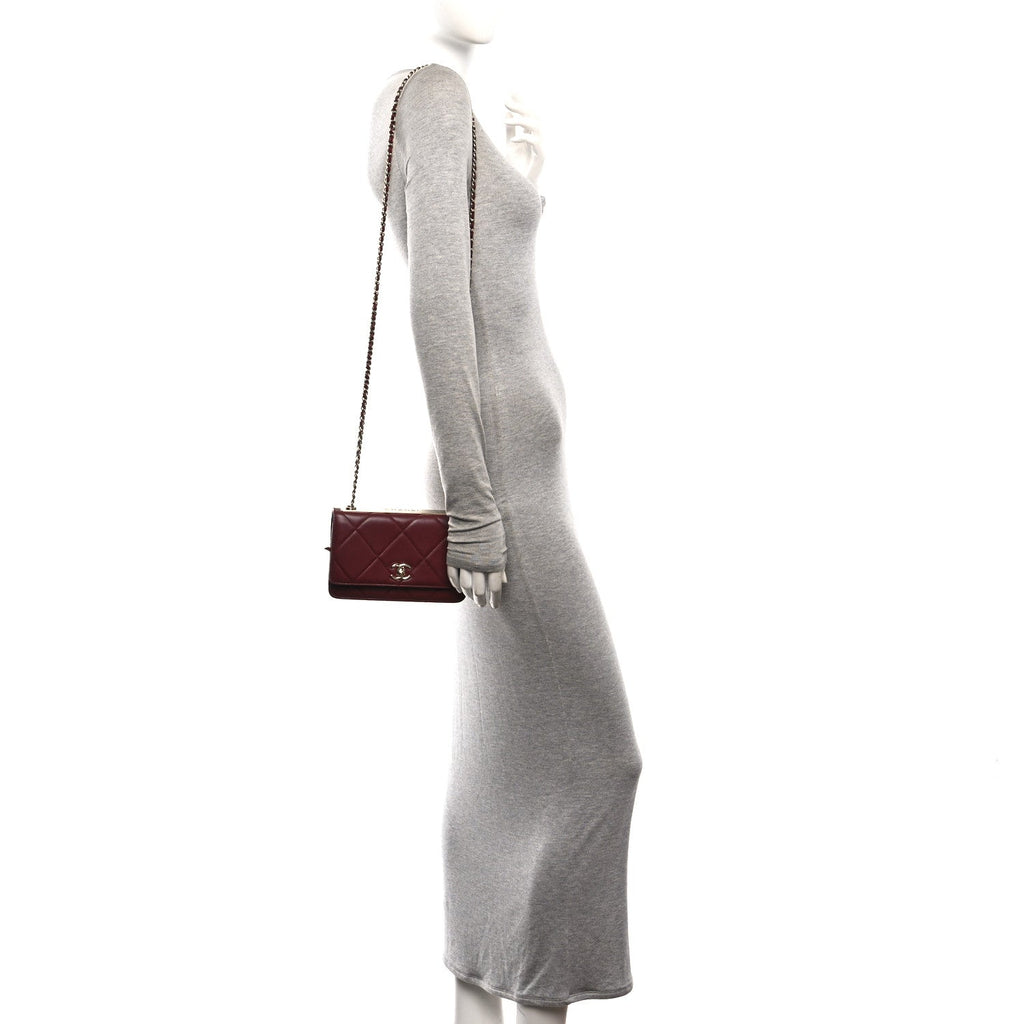 Lambskin Quilted Trendy CC Wallet On Chain WOC Burgundy wholesalehk.shop