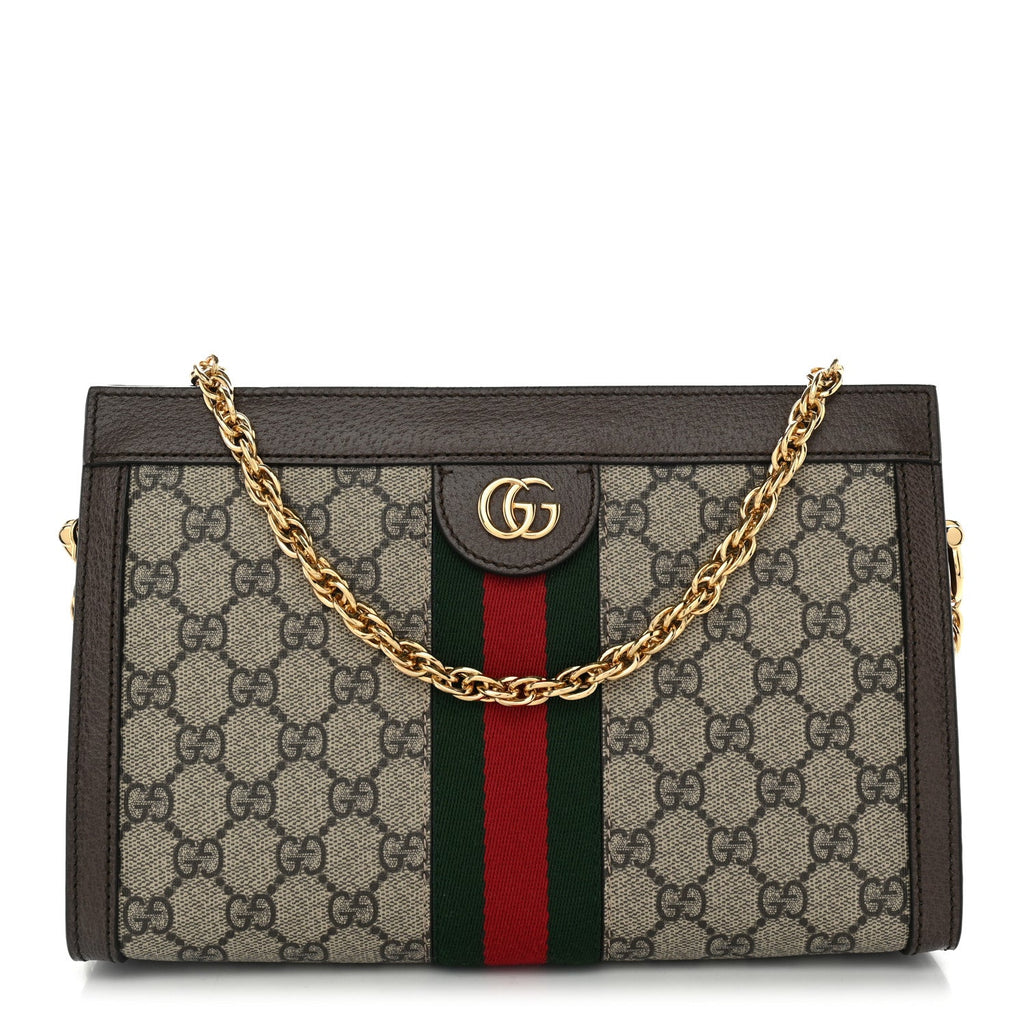 GG Supreme Monogram Web Small Ophidia Chain Shoulder Bag Brown wholesalehk.shop