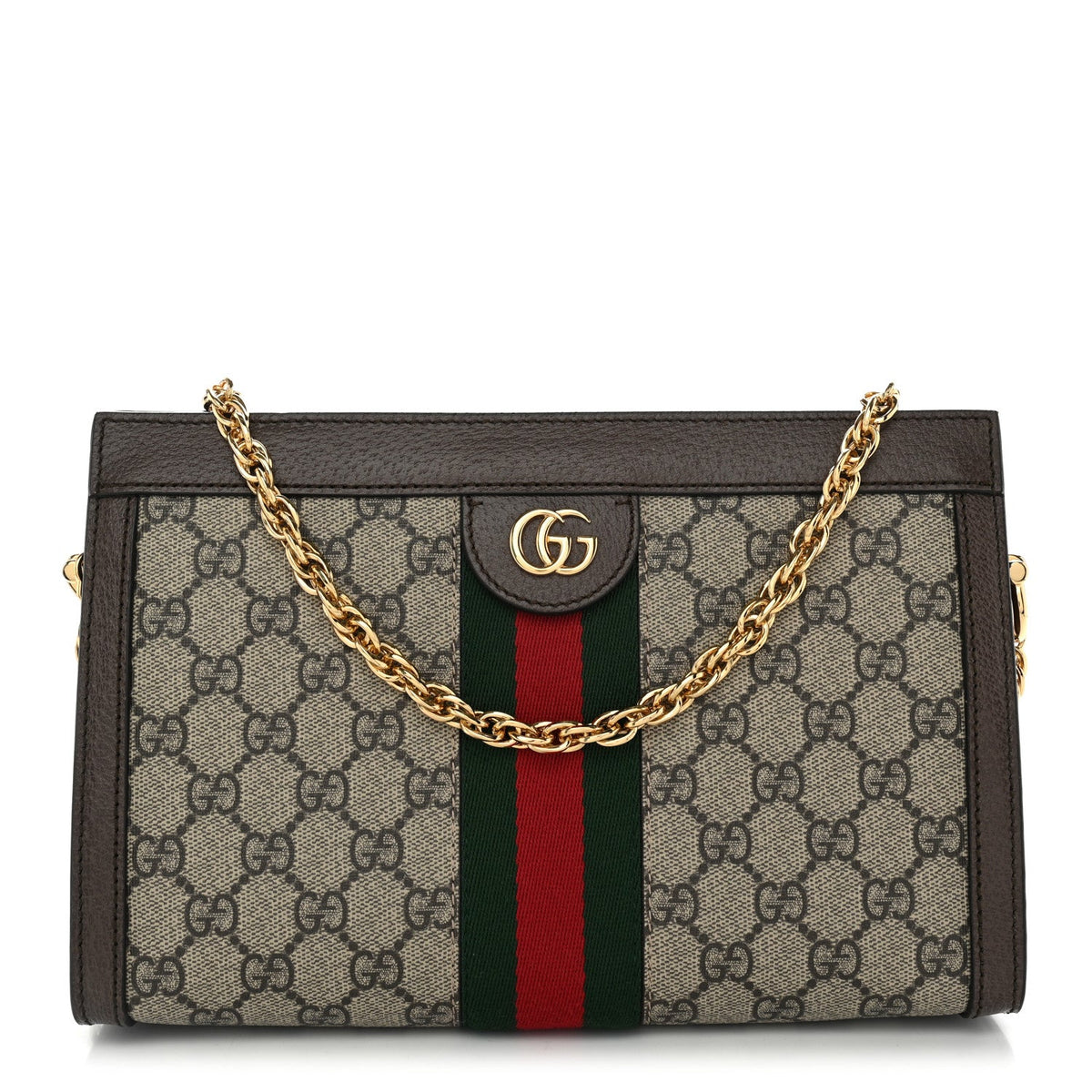 GG Supreme Monogram Web Small Ophidia Chain Shoulder Bag Brown wholesalehk.shop