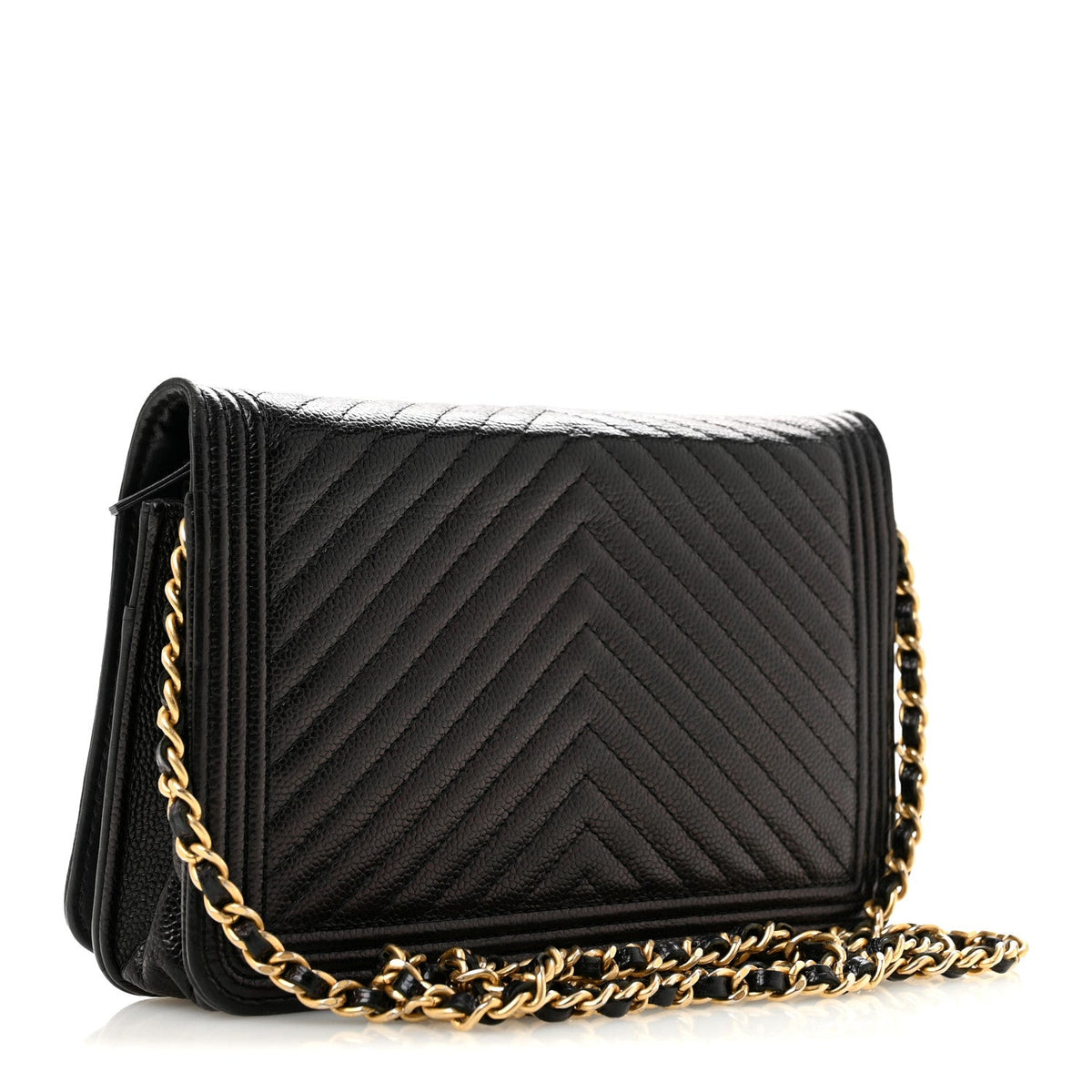 Caviar Chevron Quilted Boy Wallet On Chain WOC Black wholesalehk.shop