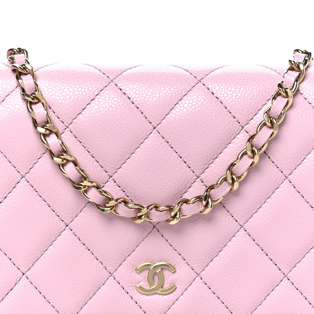 Caviar Quilted Wallet on Chain WOC Light Pink wholesalehk.shop