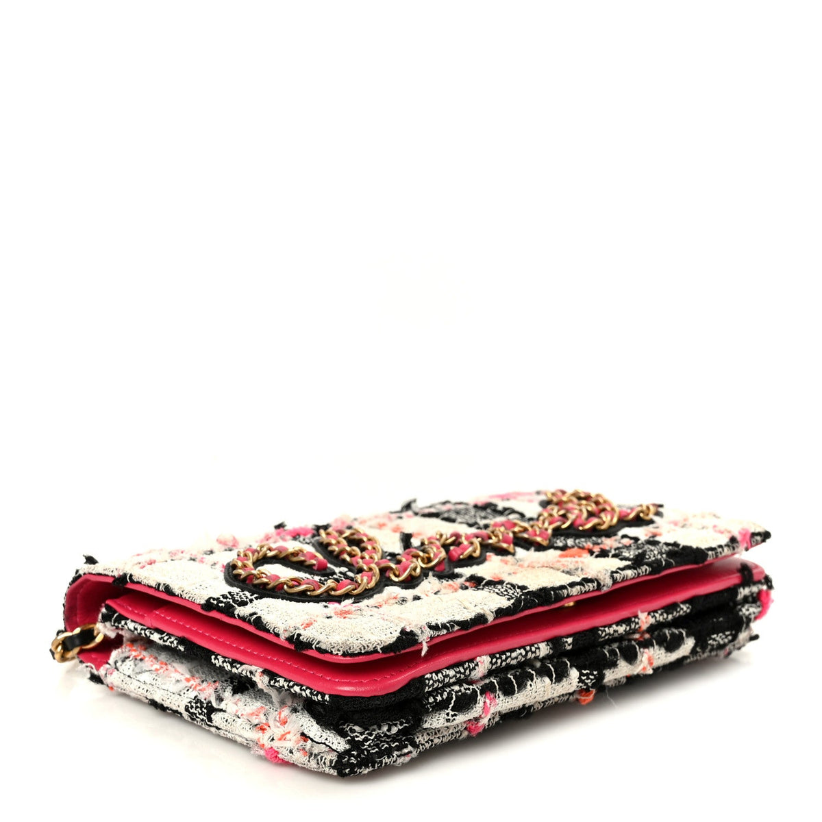 Tweed Calfskin Signe Wallet On Chain WOC Black Pink Orange wholesalehk.shop