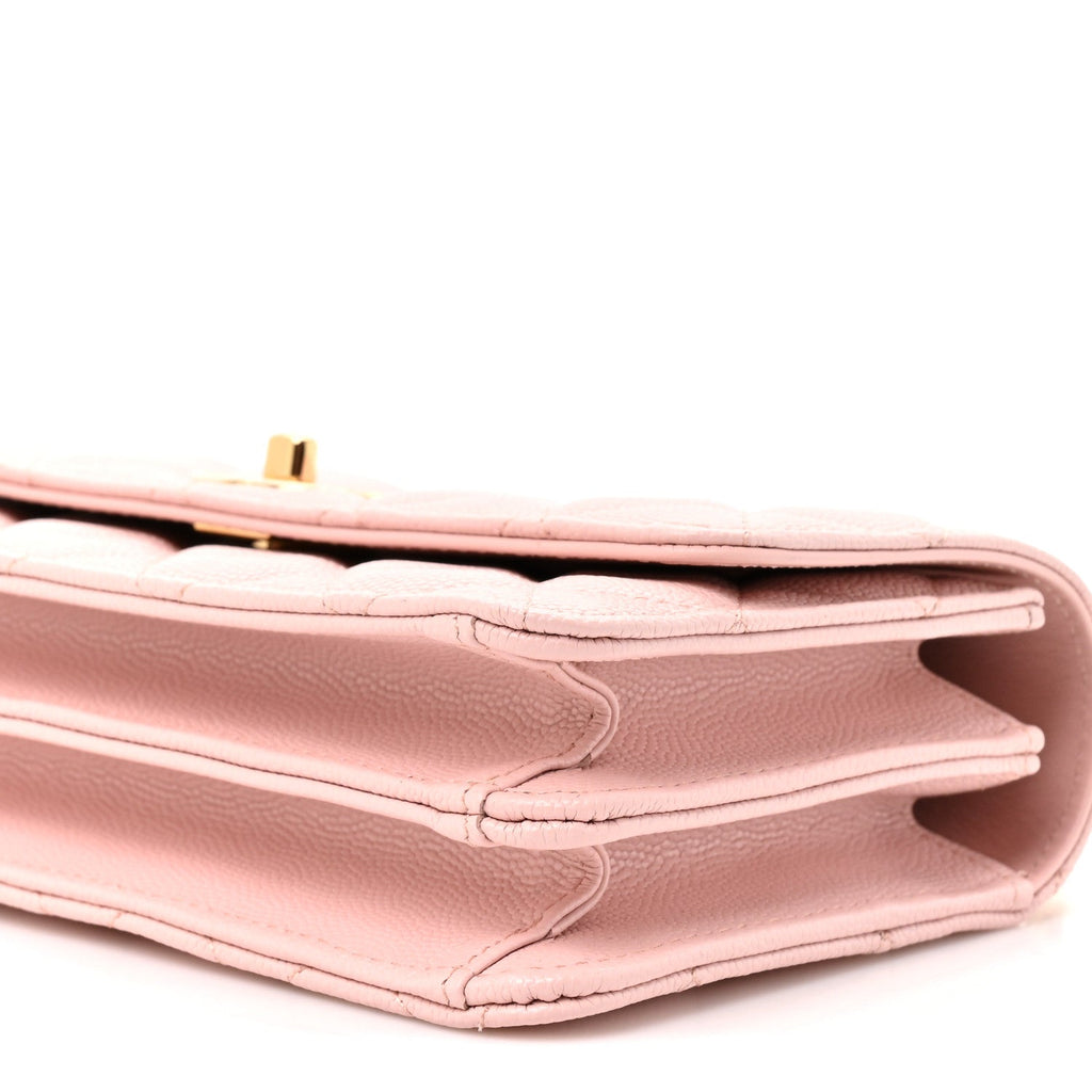 Shiny Caviar Quilted Flap Charm Wallet On Chain WOC Light Pink wholesalehk.shop