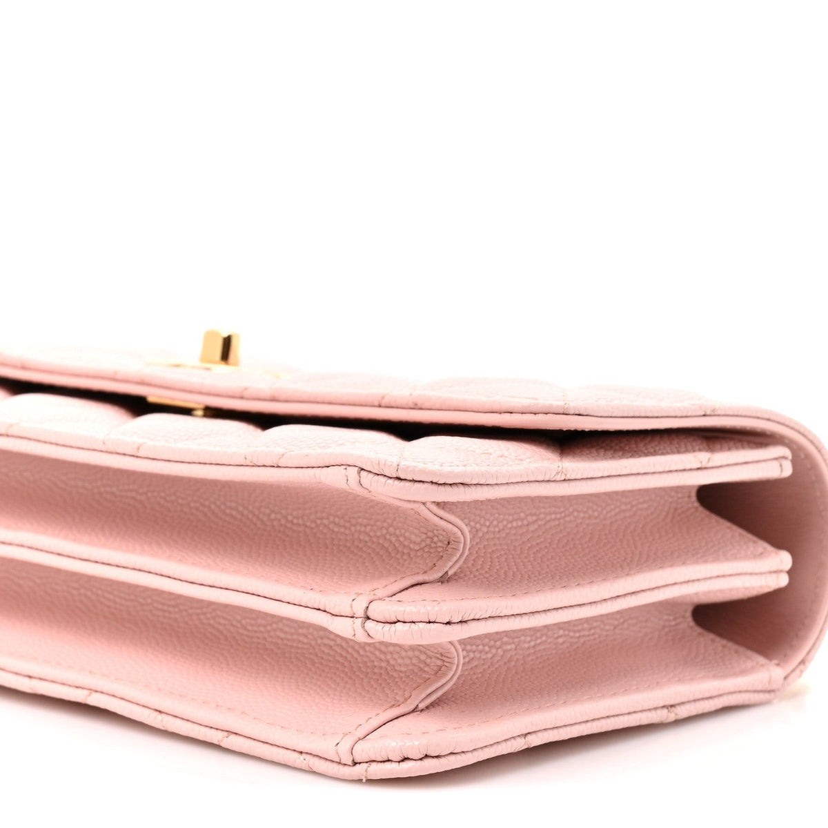 Shiny Caviar Quilted Flap Charm Wallet On Chain WOC Light Pink wholesalehk.shop