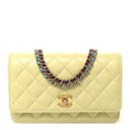 Caviar Quilted CC Turn Lock Wallet On Chain WOC Light Green wholesalehk.shop