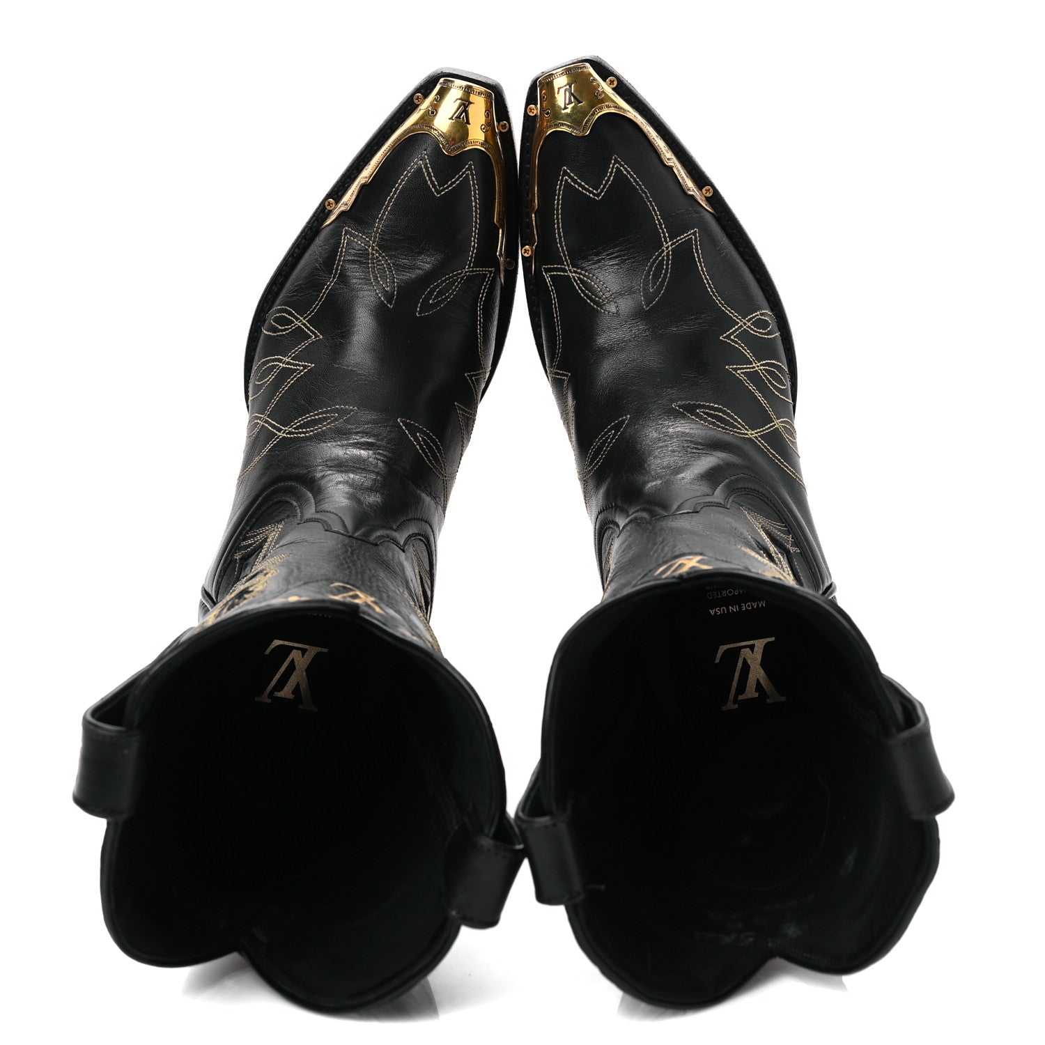Calfskin LV Texan Mens Rider Boots 7.5 Black Gold £¨ Direct shipment via from wholesalehk.shop