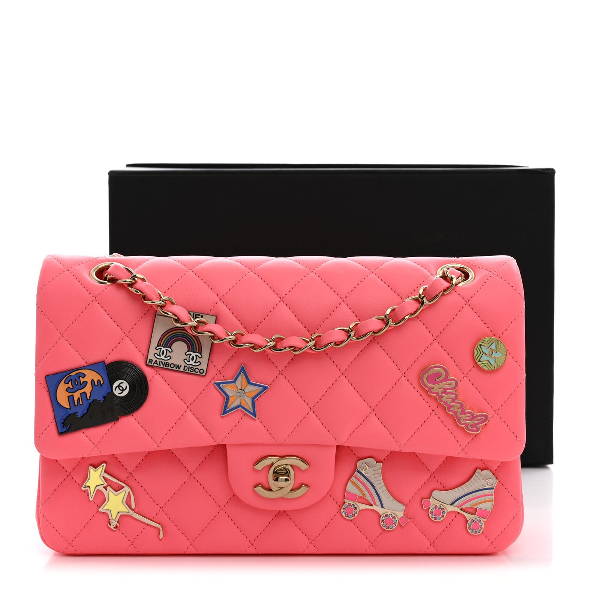 Lambskin Quilted Medium Hollywood Charms Double Flap Coral Pink wholesalehk.shop