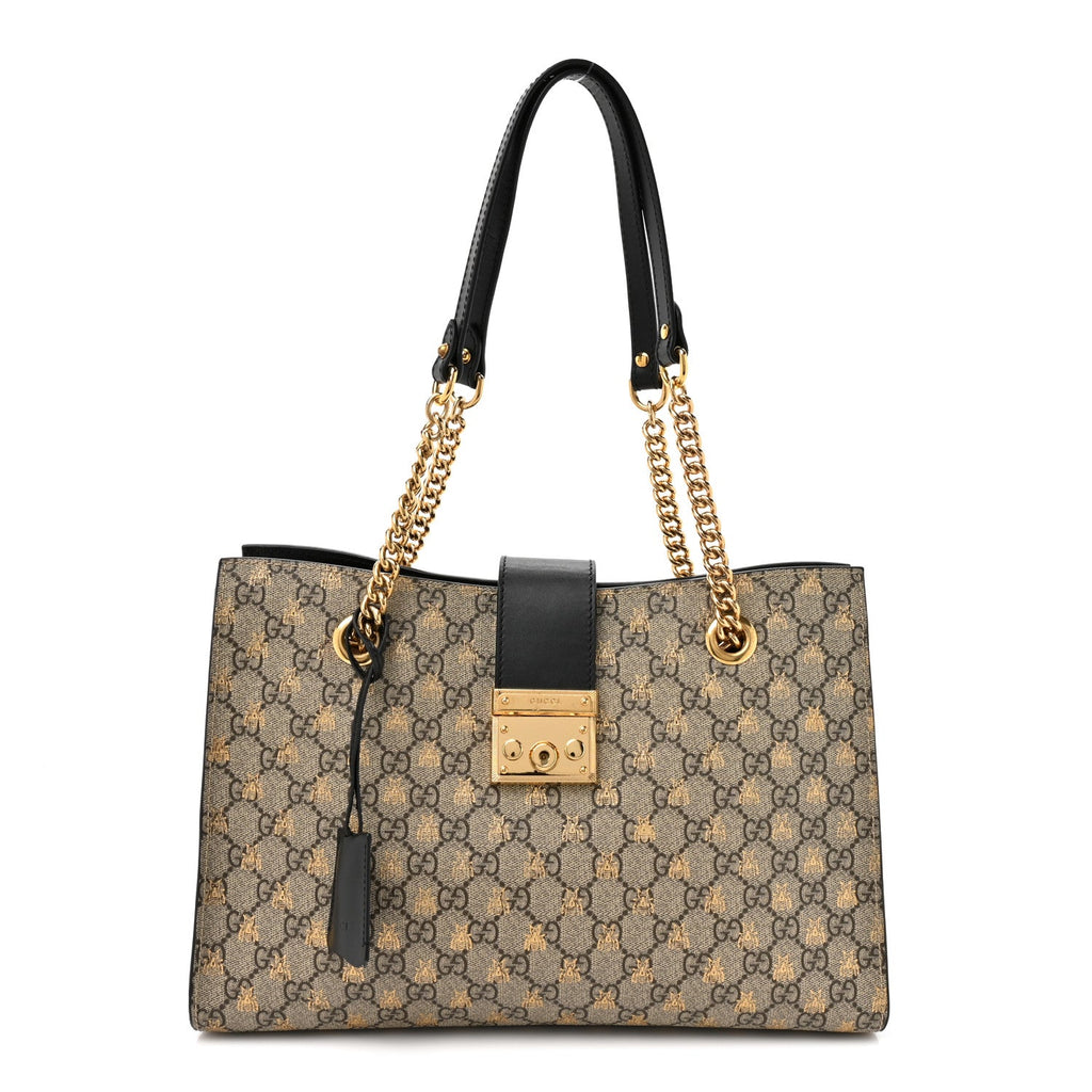 GG Supreme Monogram Bees Medium Padlock Tote Beige Oro Black £¨ Direct shipment via from wholesalehk.shop
