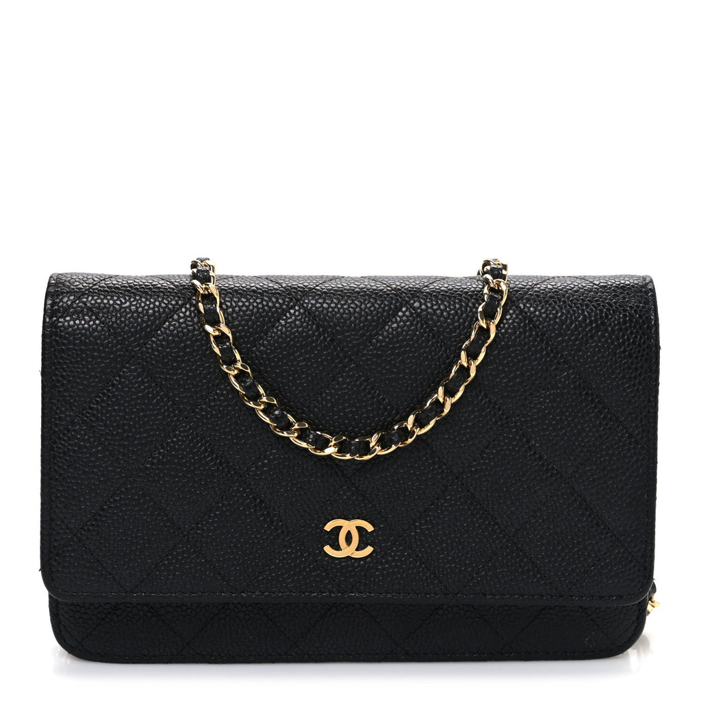 Caviar Quilted Wallet on Chain WOC Black wholesalehk.shop