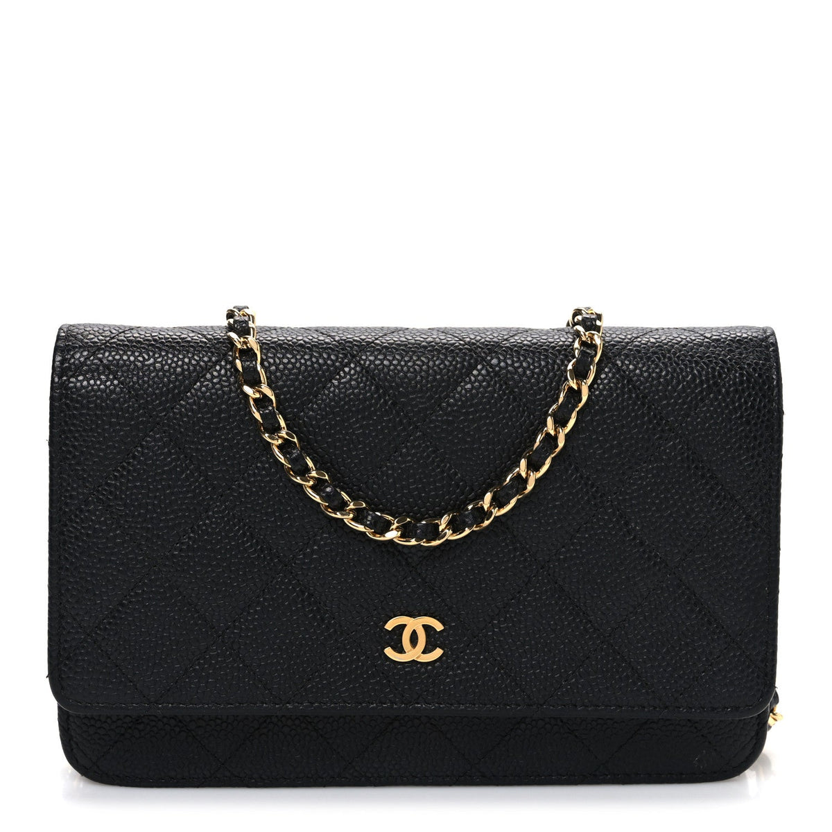 Caviar Quilted Wallet on Chain WOC Black wholesalehk.shop