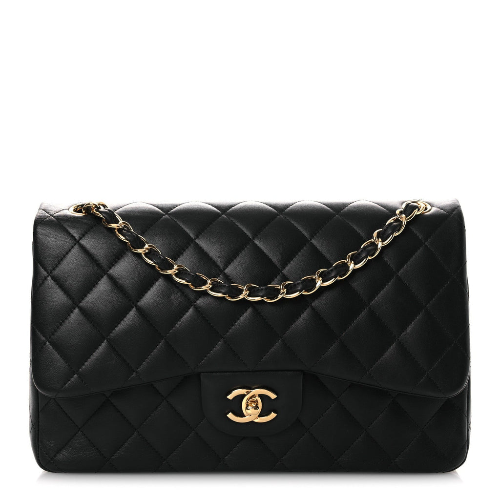 Lambskin Quilted Jumbo Double Flap Black wholesalehk.shop