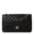 Lambskin Quilted Jumbo Double Flap Black wholesalehk.shop