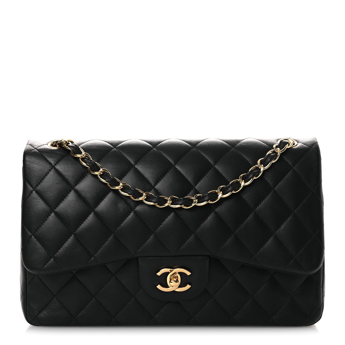 Lambskin Quilted Jumbo Double Flap Black wholesalehk.shop