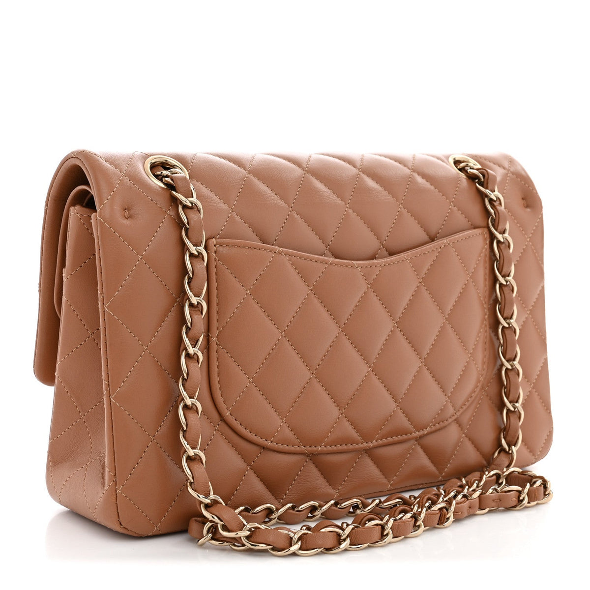 Lambskin Quilted Medium Double Flap Brown wholesalehk.shop