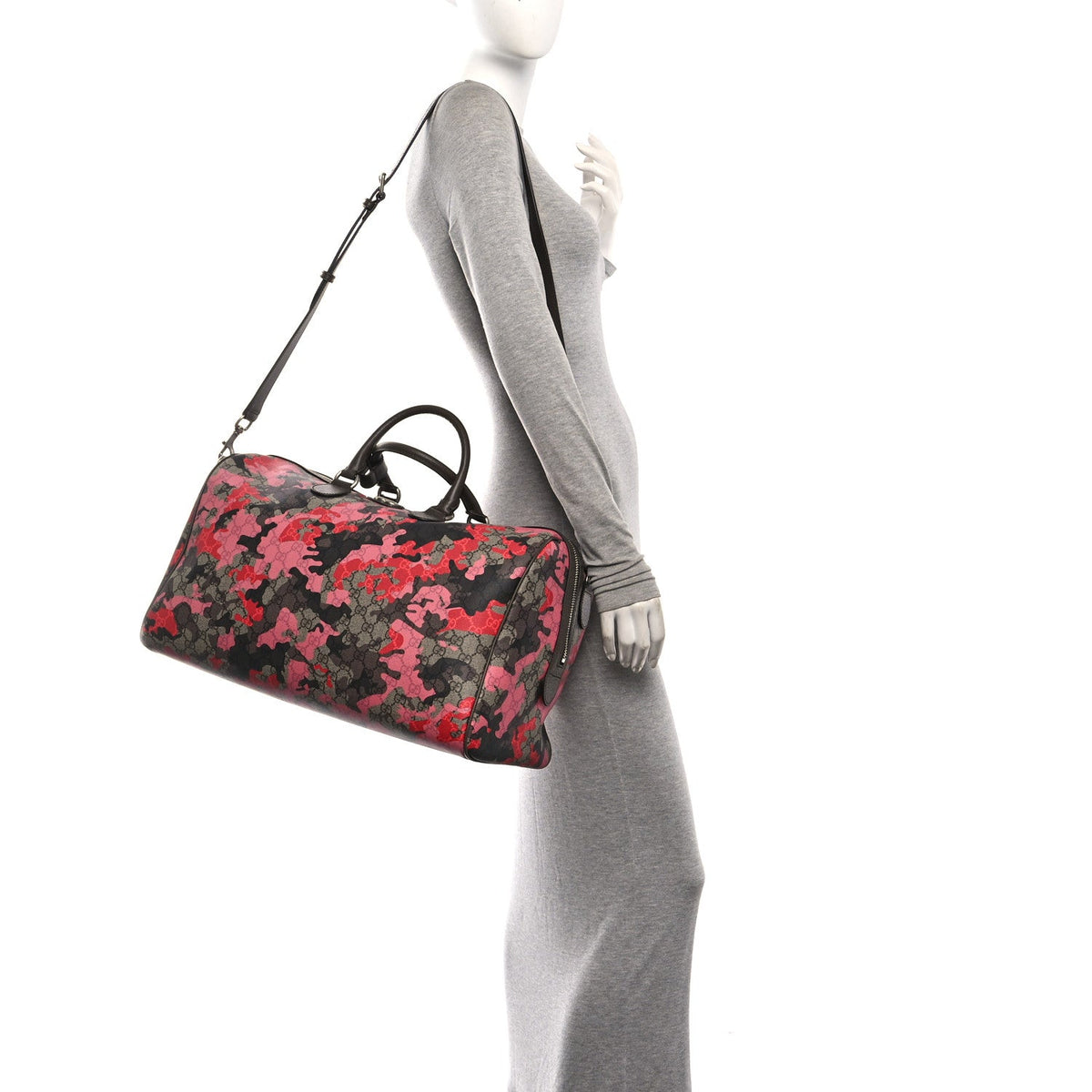 GG Supreme Monogram Camouflage Textured Dollar Calfskin Medium Savoy Duffle Bag Beige Pink Red wholesalehk.shop