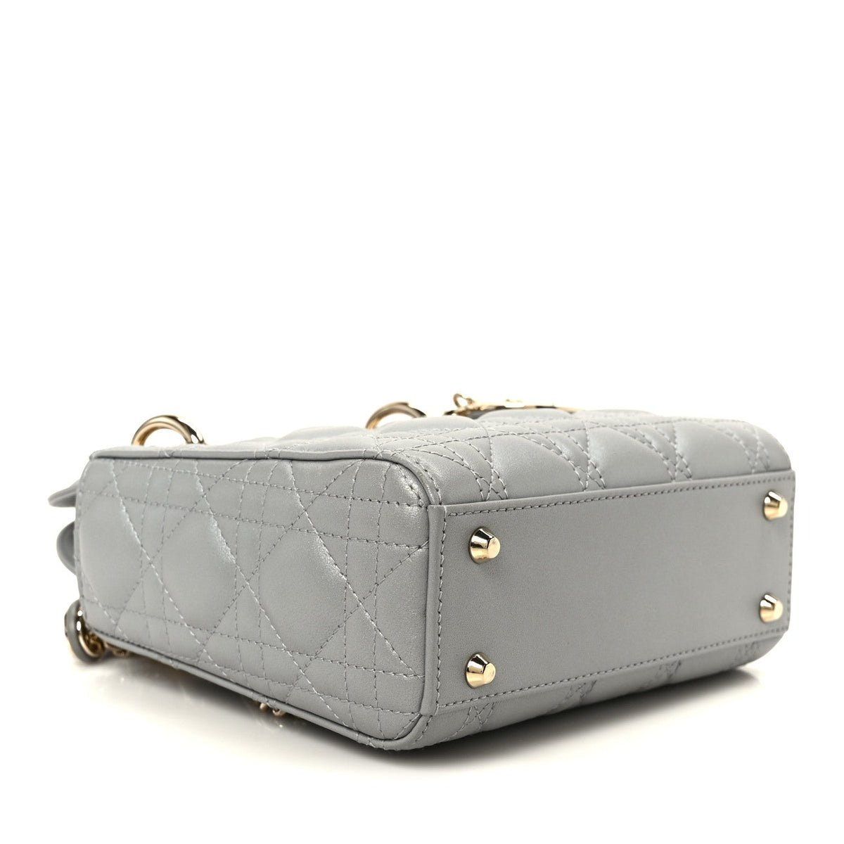 Metallic Lambskin Cannage Mini Lady Dior Grey wholesalehk.shop