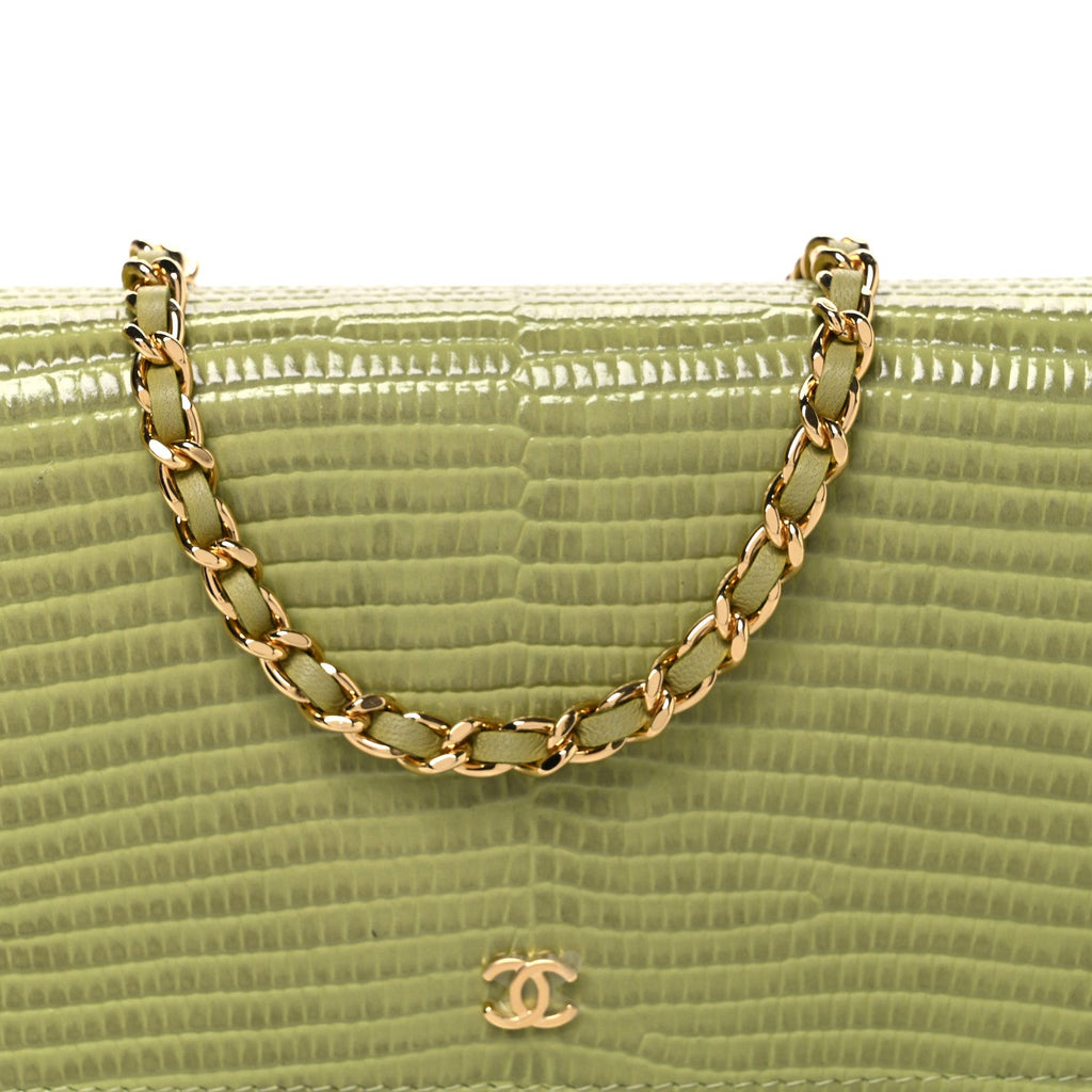 Calfskin Lizard Embossed Wallet On Chain WOC Green wholesalehk.shop