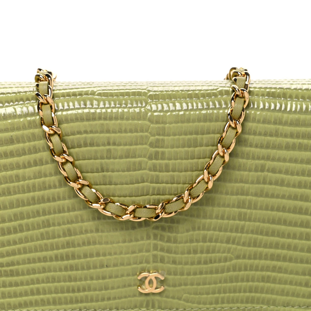 Calfskin Lizard Embossed Wallet On Chain WOC Green wholesalehk.shop