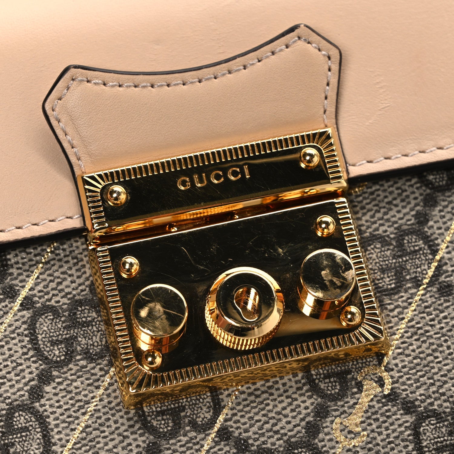 GG Supreme Monogram Calfskin Horsebit Print Mini Padlock Top Handle Shoulder Bag Beige Ebony Light Pink £¨ Direct shipment via from wholesalehk.shop