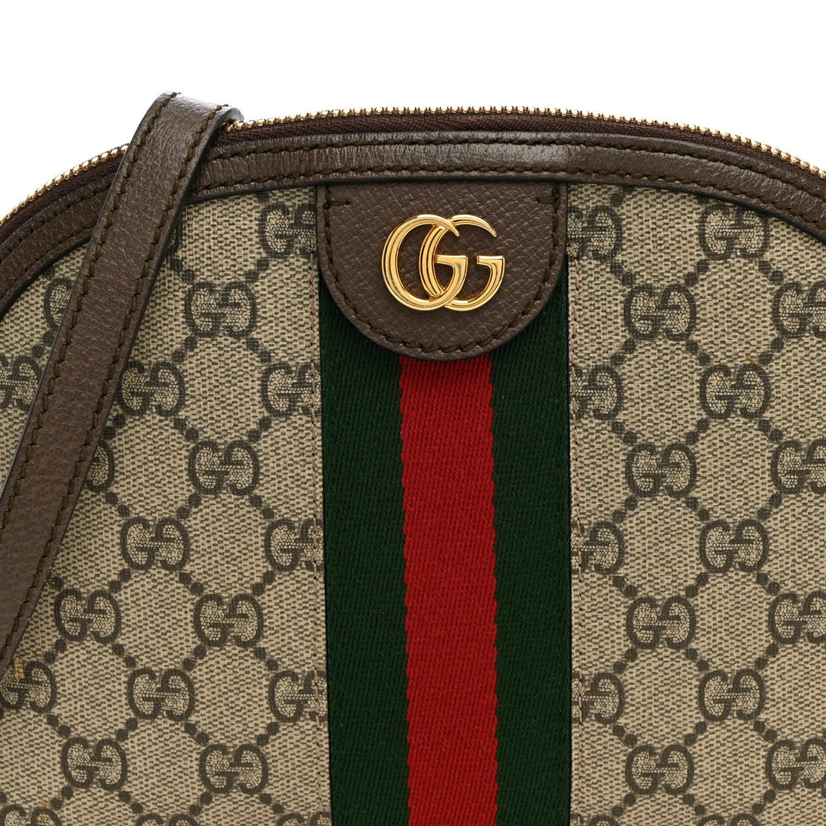 GG Supreme Monogram Textured Dollar Calfskin Web Small Ophidia Dome Shoulder Bag Beige Ebony New Acero wholesalehk.shop