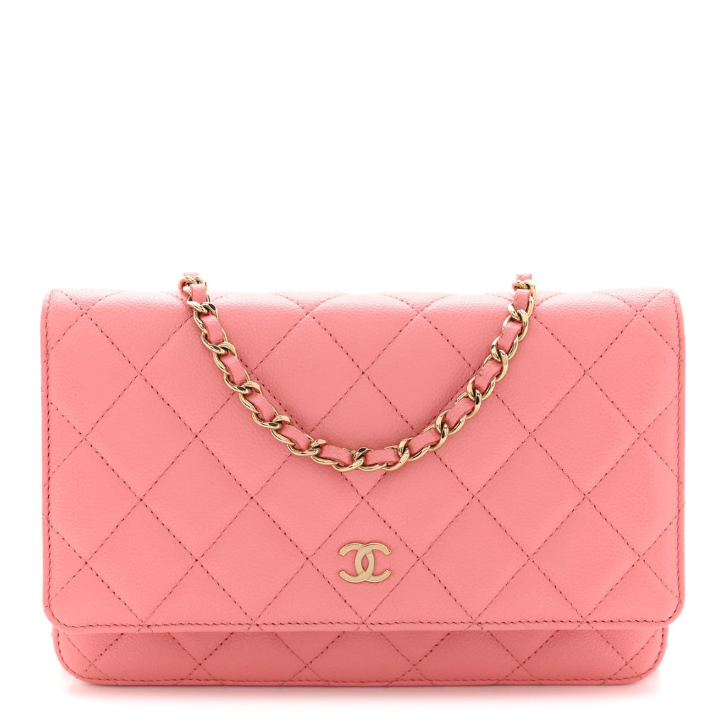 Caviar Quilted Wallet on Chain WOC Pink wholesalehk.shop