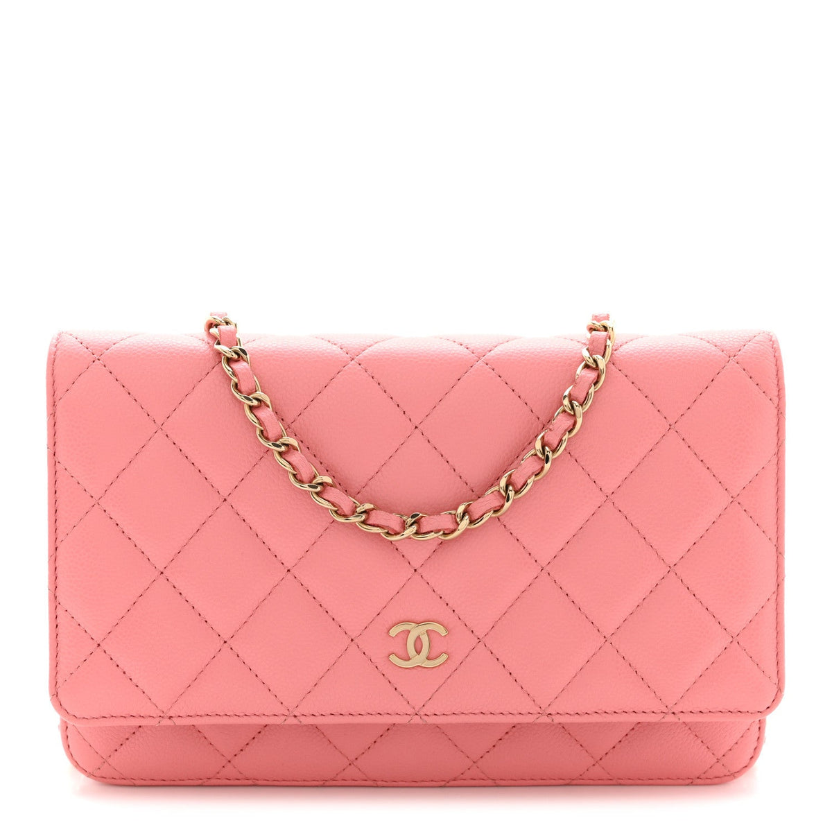Caviar Quilted Wallet on Chain WOC Pink wholesalehk.shop