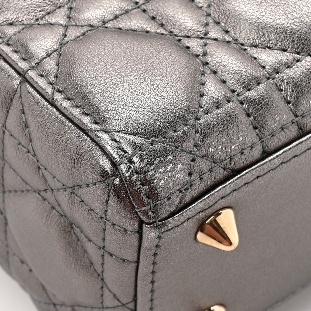 Metallic Lambskin Cannage Small My ABCDior Lady Dior Dark Silver wholesalehk.shop