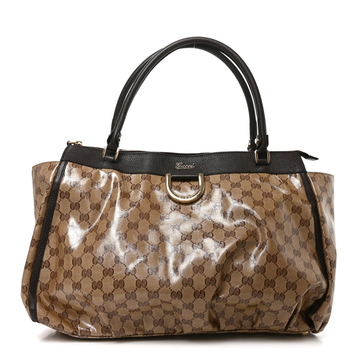 Crystal Monogram Large D Gold Ring Tote Dark Brown wholesalehk.shop