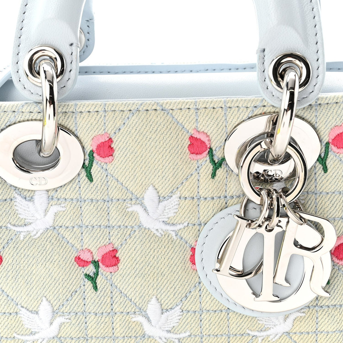 Denim Cannage Embroidered Doves & Roses Dioramour Mini Lady D-Joy Blue Multicolor wholesalehk.shop